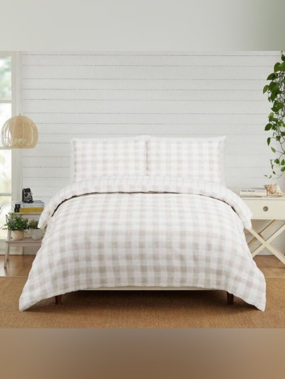 Modern Heirloom 3-piece King Comforter Set in a neutral tan gingham print